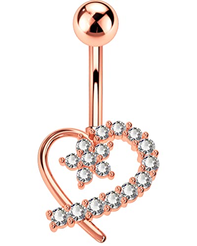 OUFER Body Piercing Bauchnabelpiercing Chirurgenstahl Heart Valentine's Day Belly Piercing 14G 316L Stainless Steel Navel Piercing Jewelry Clear CZ Navel Ring Cover