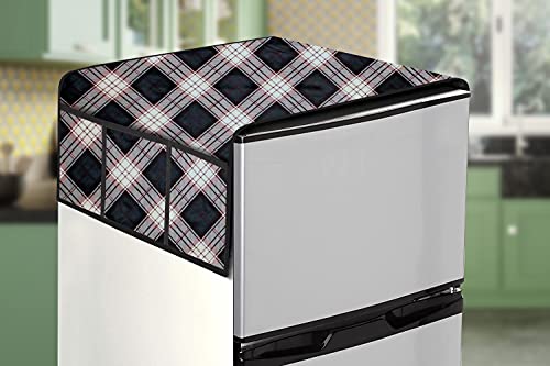 Image of Stylista Refridgerator top Cover Suitable for Samsung RR20A181BU8 /HL, 192 Liter Fridge, Dimension (WXD) 65x111 CM, Checkered Pattern Cream