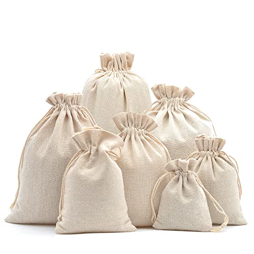 DAHI Lot de 25 sacs en coton avec cordon en coton 9 x 12 cm - Sacs cadeaux en lin (9 x 12 cm)
