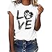 Dog Paw Printed T-Shirt Damen Tops Sommer Kurzarm Basic Pullover Casual Love Letter Motiv Tunika O-Neck Loose Bluse(L,Z1 Weiß)