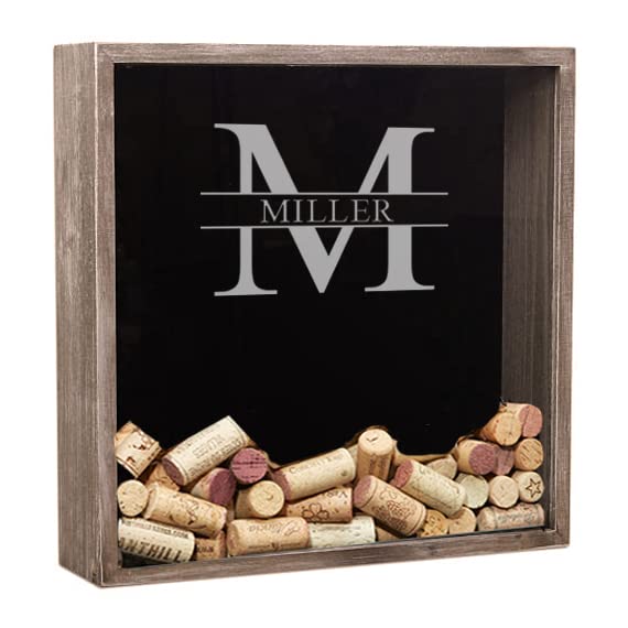 Personalized Wine Cork Shadow Box Display - Custom Engraved Wall Mounted or Free Standing Storage Holder - Wedding Gift for Her, Wife, Mom (Distressed Wood)