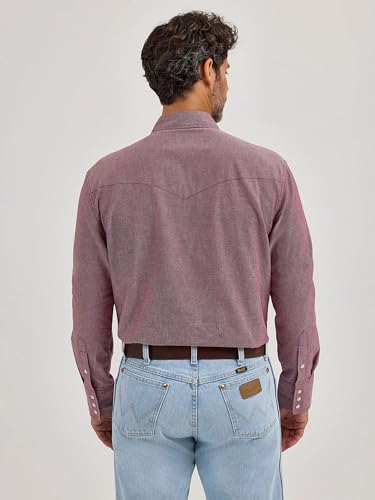 Wrangler Men's Cowboy Cut Western Chambray Snap Long Sleeve Brown Work Shirt2