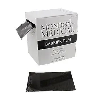 Mondo Medical Universal 4x6in Skin Barrier Film Tattoo Tape Roll 1200 Sheets - No String Black Dental Tape Dispenser Box