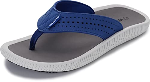 Whitin Men's Wide Toe Flip Flops Width Thong Sandals With Arch Support Size 10 Lightweight Summer Walking Comfortable Slip Resistant Sandles For Male Indoor Outdoor Beach Sandalias Blue 43 #TOP12