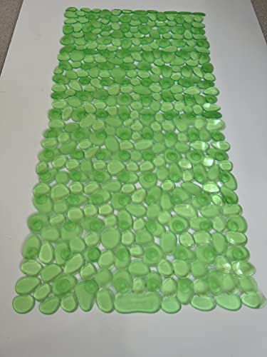 “Pebbles” Non-Slip Bathtub/Shower Mat 27.5”X14” Rectangular, Non-Toxic, Safe, Clean, Machine-Washable, Superior Grip & Drainage, Vinyl, For Smooth Floors Only, Transparent Light Green #TOP6
