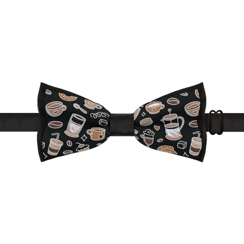 GoasNei Cartoon Coffee Pattern Bow Tie for Men Adjustable Necktie Funny Tie Neck Ties for Weddings Party