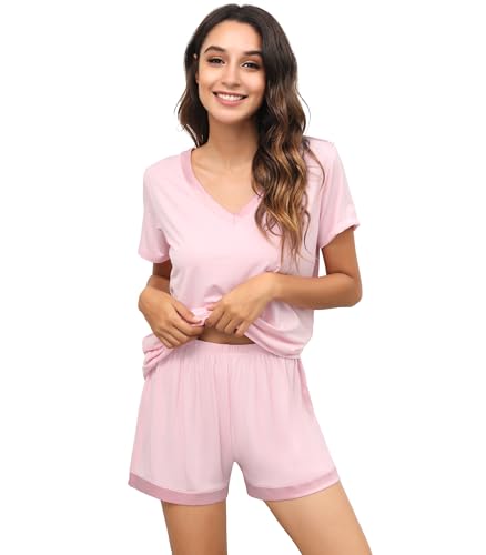 Image of WiWi Viscose from Bamboo Pajamas Set for Women Super Soft Short Sleeve Cooling Summer Plus Size Pjs Sets Sleepwear S-4X