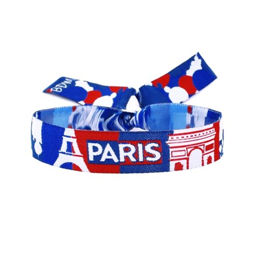 BDM - Pulsera de Tela de Paris | Recuerdo de Viaje a Francia | Diseno Torre Eiffel, Arco del Triunfo y Tricolore - Modelo 1