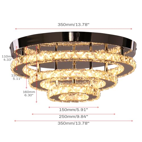Cainjiazh Crystal Chandelier,Semi Flush Mount Ceiling Light,Modern LED Lighting Fixture for Bedroom,Living Room,Hallway,Bathroom,Dining Room,Warm White,13.8-Inch Diameter by Cainjiazh - Image 6