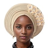 HINAYOSAN Przesadny kwiat łatany turban kapelusz wielowarstwowy czepek kapelusz oddychający afrykański ślub opaska na głowę kobiety turban festiwal muzyczny, Jasne Złoto, Rozmiar uniwersalny