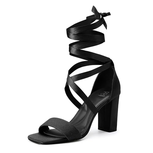 NEWBELLA Women’s Lace-Up Block Heel Sandals – 3.15 inch Square