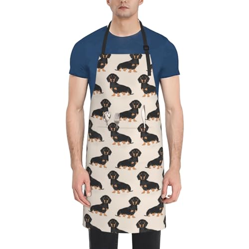 Tcoay Perro salchicha, Delantal de cocina ajustable con bolsillos, Delantales de cocina Delantal de chef impermeable Delantales ajustables con pechera