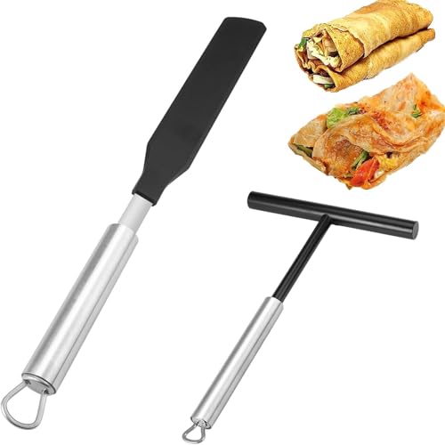 2 Piezas Esparcidor de Masa, Espátula de Acero Inoxidable para Crepes, Espátula para Crepes, Rodillo para Crepes, Distribuidor de Masa para Crepes, Utensilios Crepes, para el Hogar,Cocina,Hornear