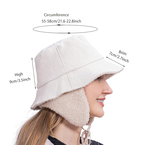 Hunterbee HAT2021080601Z Winter Warm Cloche Bucket Hat Polar Fleece Waterproof Rain Golf Visor Brim Cap Ear Flap Rainy Beige thumb #2