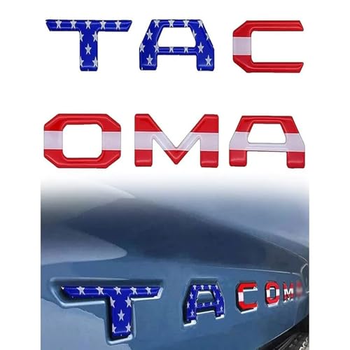 Tailgate Letter Inserts for Toyota Tacoma 20162023 | 3D Raised ABS Emblem Overlay Set | Easy Peel-and-Stick Installation | Exterior Tailgate Badge Decals (USA Flag)