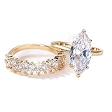 Gold-Tone Marquise CZ 2-Piece Ring Set for Women - Solitaire & Pave casual Stackable Band, Engagement Promise Statement Ring with comfortable daily wear, Valentine's Day Gift for Her, Size 6-12 (11)