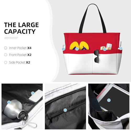 Flag Of Monaco Beach Tote Bags For Women Travel Totes Bag Handbag With Zipper And Pockets For Travel Vacation3