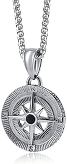TempBeau Men Necklace Navigator Compass Pendant North Star Stainless Steel Necklaces Black Silver Gold Jewelry Gift for Father Son Boy Friend Husband