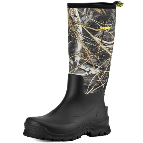 Showave Men's Rubber Boots Knee High Waterproof Insulated Rain Boots for Mud Outdoor Hunting(Camo Evos 13)