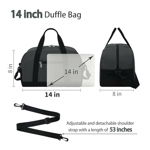 Image of Apenze Small Gym Bag 14 inch lightweight Carry On Mini Duffel Bag for Travel Sport - Dark Grey