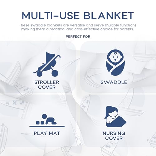 Image of Muslin Swaddle Nautical, Receiving Blanket, Breathable and Soft, 47 inch x 47 inch, Wrap for Baby Boys and Girls, Registry, Newborn