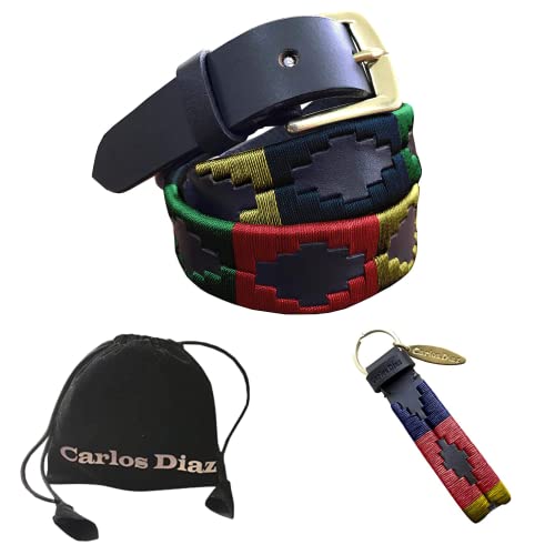 Carlos Diaz Cinturón Polo de Cuero Bordado Marrón Delgado de Diseñador para Chicos Chicas Niños y Niñas (70 cm/ 26-28 Inches) Cover