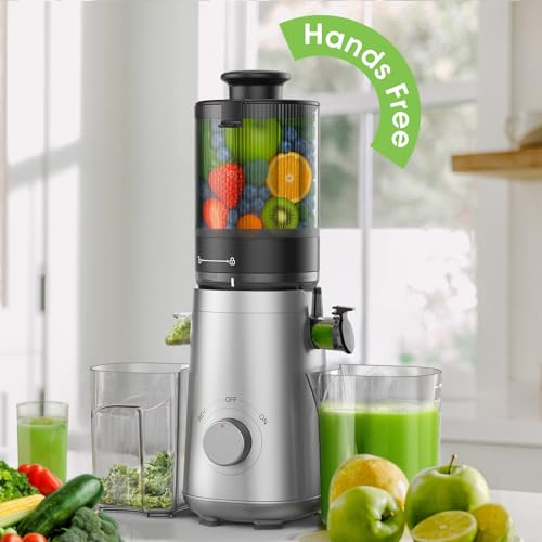 Image of Cold Press Juicer Machines with 5.8 inch Large Feed Chute, Juicer for Whole Vegetables & Fruits, High Juice Yield (Grey)