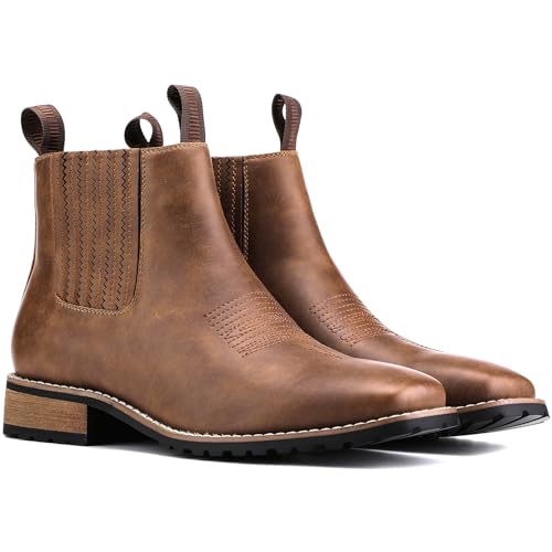 Image of JASONSTAR Cowboy Boots for Men Square Toe, All-Weather Slip-On Work & Casual Western Chelsea Boots -botines para hombre