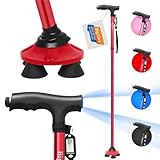 ビグアレクス（BigAlex）ステッキ 杖 自立伸縮折りたたみ杖 LED ライト 軽量 アルミ 長さ調整可能 高齢者 夜間散歩 歩行支援 収納袋付き 花火大会 母の日 父の日 敬老の日 プレゼント (レッド, 150-168cm)