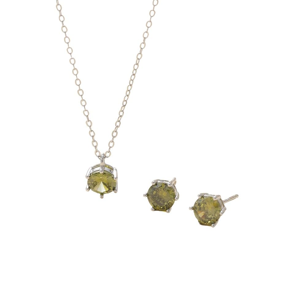 Halskette Silberschmuck Sets für Frauen, Zirkonia -Anhänger und Geburtssteinen Ohrringe Set Braut Hochzeit Brautjungfer Damen Geschenkschmuck Schmuck