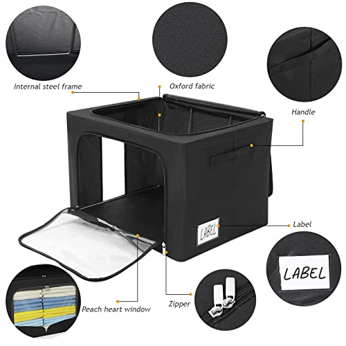 3 Pack Clothes Storage Organizer Bins - Foldable Metal Frame Storage Bins Stackable Oxford Cloth Fabric Container Organizer Set With Carrying Handles And Clear Window (Small-22L, Black) #TOP4