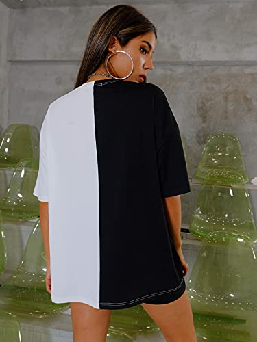 Soly Hux Women's Color Block Half Sleeve Tee Sun Moon Graphic T Shirt Top Black And White M #TOP1