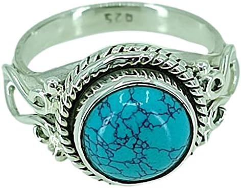 Navya Craft Turquoise round 925 Solid Sterling Silver Handmade Women Statement Ring Sizes 4 to 13