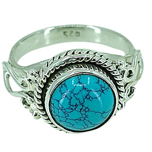 Navya Craft Turquoise Round 925 Solid Sterling Silver Handmade Women Statement Ring Sizes 4 To 13 #TOP6