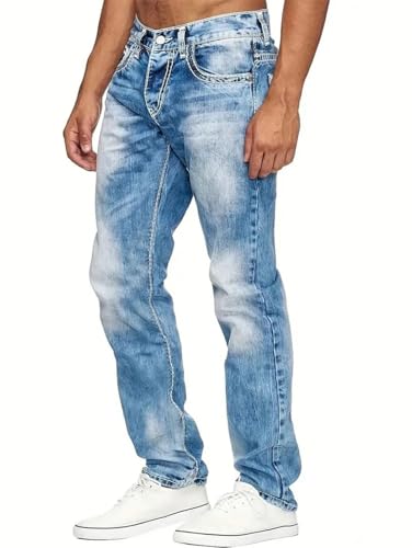 Men's Blue Retro Distressed Skinny Jeans Vintage Frayed Denim Tight Pants2