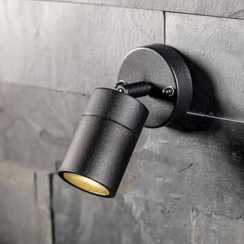 CGC Lighting Adjustable Spotlight Outdoor Wall Light Outside Indoor Spot Light Garden Porch Patio Ceiling (Black)