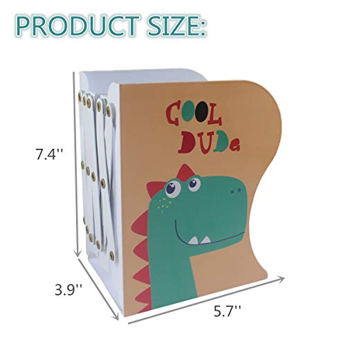 Citmage Adjustable Bookend Metal Dinosaur Pattern Bookends Non-Skid Heavy Duty Book Holder Stand Hold Books,Magazines,Cookbooks(5.7''x3.9''x7.4'') (Yellow-Green)