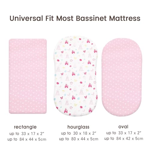 Image of PHF Soft Bassinet Sheet Set, 2 Pack Silky Comfy Breathable Cradle Sheets for Baby Boys Girls, Univeral Fit for Most Oval Rectangle Cradle and Bassinet Mattress /Pad, Castle
