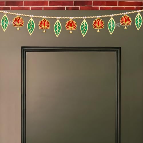 Image of Divyakosh Torans for Entrance Door, Set of 2, Door Hangings for Home Decoration, Lotus with Green Leaf Toran | Thoranam for Entrance Door, Bandhanwar Size - 38 Inch