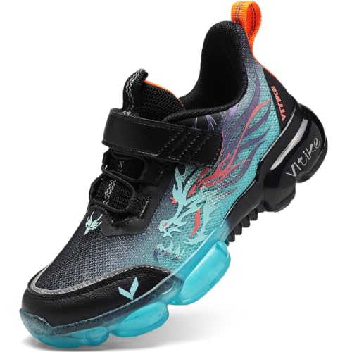 JMFCHI Kinder Sneakers Jungen Turnschuhe Sportschuhe Mädchen Laufschuhe Mesh Atmungsaktiv Freizeit Hallenschuhe Schwarz Türkis gr 36