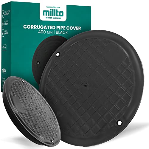 Millto Tapa de boca de plástico, redonda, diámetro DN400, color negro, PP, tapa de alcantarilla, tapa de desagüe, tapa de cisterna, Kl.A15, carga de hasta 1,5 t, cubierta ondulada