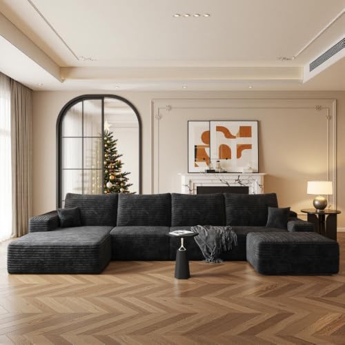 Image of Boneless Couch, Modular Sectional Couches for Living Room, U-Shaped Cloud Couch Sofa with Deep Seat, Fluffy Corduroy Upholstered Corner Sofa