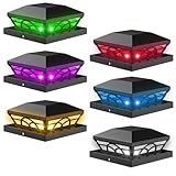 T-SUN Solar Post Cap Lights 6 Pack – Outdoor Waterproof RGB Color Changing Light for 3.5x3.5 4x4 5x5 5.5x5.5 Wood/Vinyl Fence Posts, Solar Deck Lights for Patio, Garden, Porch