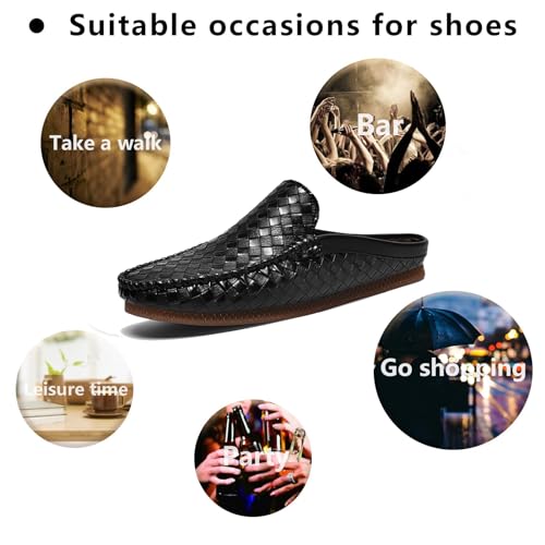 Men's Leather Printed Patterr Mules Clog Slippers Slip on Breathable Soft Sole Flat Backless Fashion House Shoes Formal Wear Driving Casual Half Loafers Shoes3
