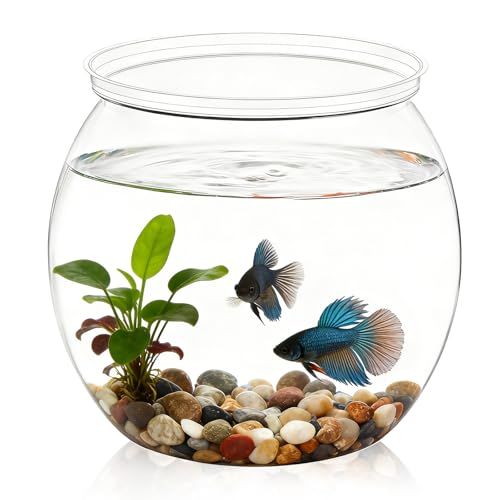 27 oz Mini Plastic Fish Bowl, Decorative Small Fishbowl, Clear Round Small Fishbowl Aquarium, Unbreakable Plastic Betta Fish Tank for Centerpiece Vases, Party Decorations and Home Decor