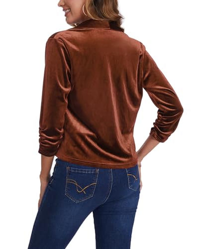 MINTLIMIT Women's Casual Velvet Blazer Jackets 3/4 Ruched Sleeve Shawl Collar Draped Open Front Fall Velvet Blazers3