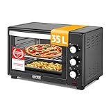 TZS First Austria - Mini Oven 35L 1600W - Small Pizza-Oven with stepless temperature control up to 230°C & non-stick coating - Baking-Oven with 60 min. timer, 3 rack levels, baking tray, grill rack