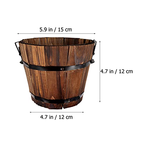 2Pcs Whisky Barrel Planter Wooden Succulent Plant Pot Rustic Wood Flower Pot Bucket Vintage Wine Barrel Planters For Outdoor Plants Halfbarrel Garden Planter #TOP1