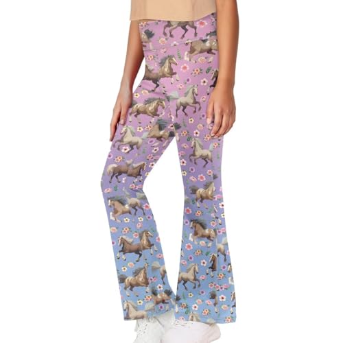 Image of Girls Leggings Floral Print High-Waisted Flared Pants 5-14 Years