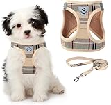 KOOLTAIL Dog Harness for Small Medium Dogs,Dog Harness and Leash Set, Step in No Pull Soft Mesh Padded Adjustable and Reflective Pet Vest Harness Puppy, Plaid Extra Harness for XS S Dogs, Beige XS